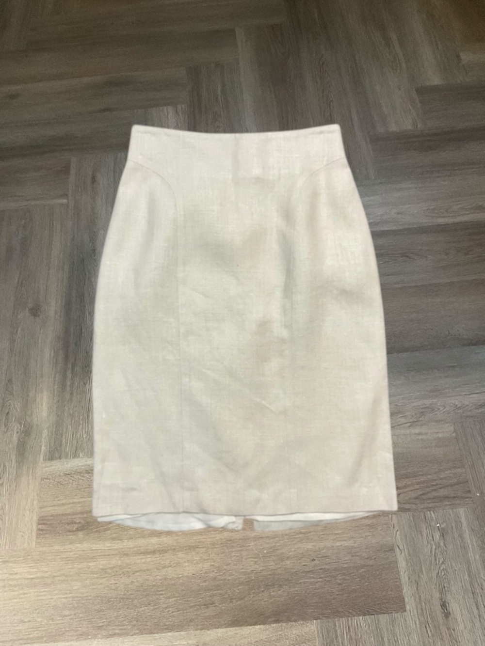Vintage High Waist Linen‎ Midi Classic Straight Pencil Skirt Womens 4 Ivory